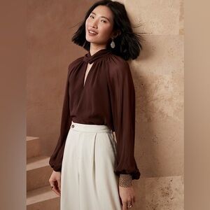 Banana Republic Twist Neck Chiffon Blouse in Burnt Umber